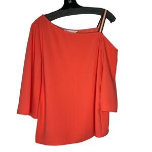 Trina Turk Women's Medium Coral Off-Shoulder Blouse with Striped Strap